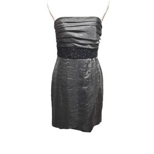 Betsy Adam Women Strapless Dress 8 Black Metallic Beaded Waist Cocktail Formal
